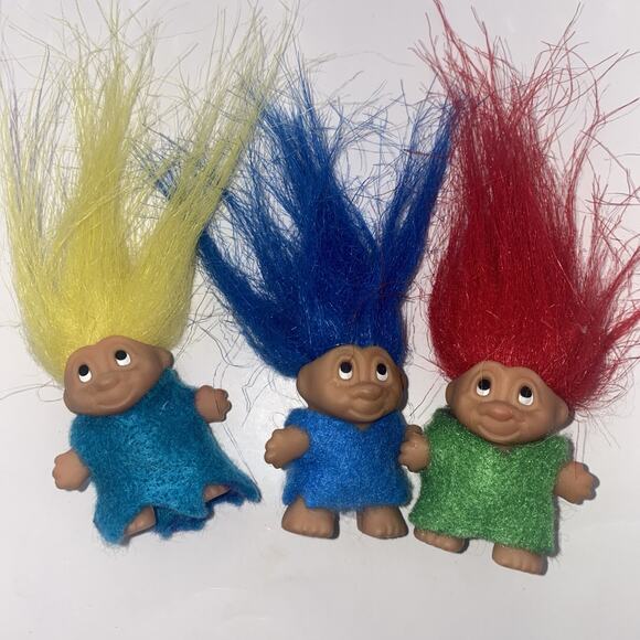 DAM Troll Dolls Set Of Three Felt Shirt 2005 Vintage Preowned - Picture 2 of 4